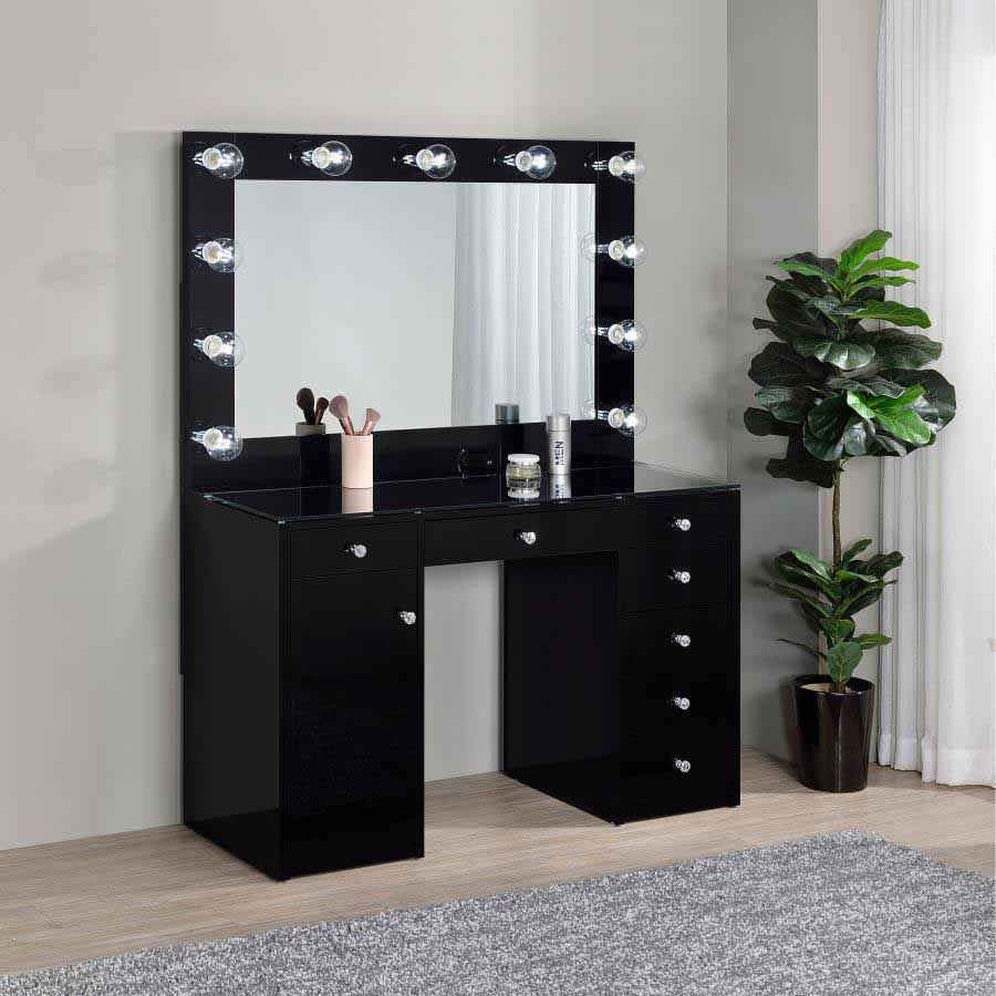 dressing table with drawers black Ellie 5-Drawer Modern Black Makeup Vanity Desk Dressing Table Without Mirror