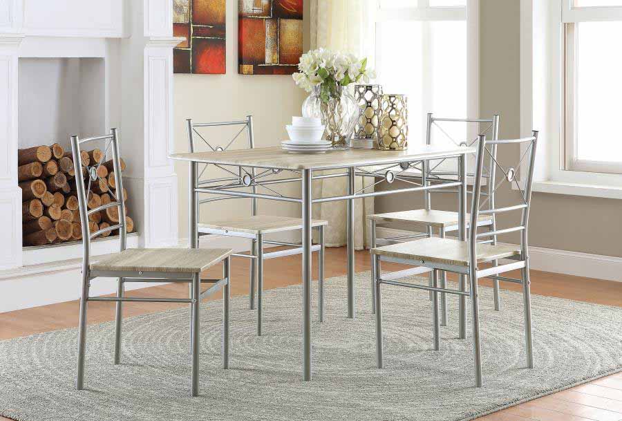 Anna Brushed Silver Dining Set (table and 4 chairs) by Coaster