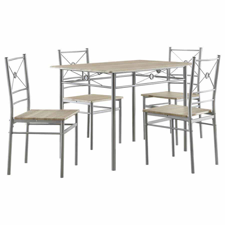 Anna Brushed Silver Dining Set (table and 4 chairs) by Coaster