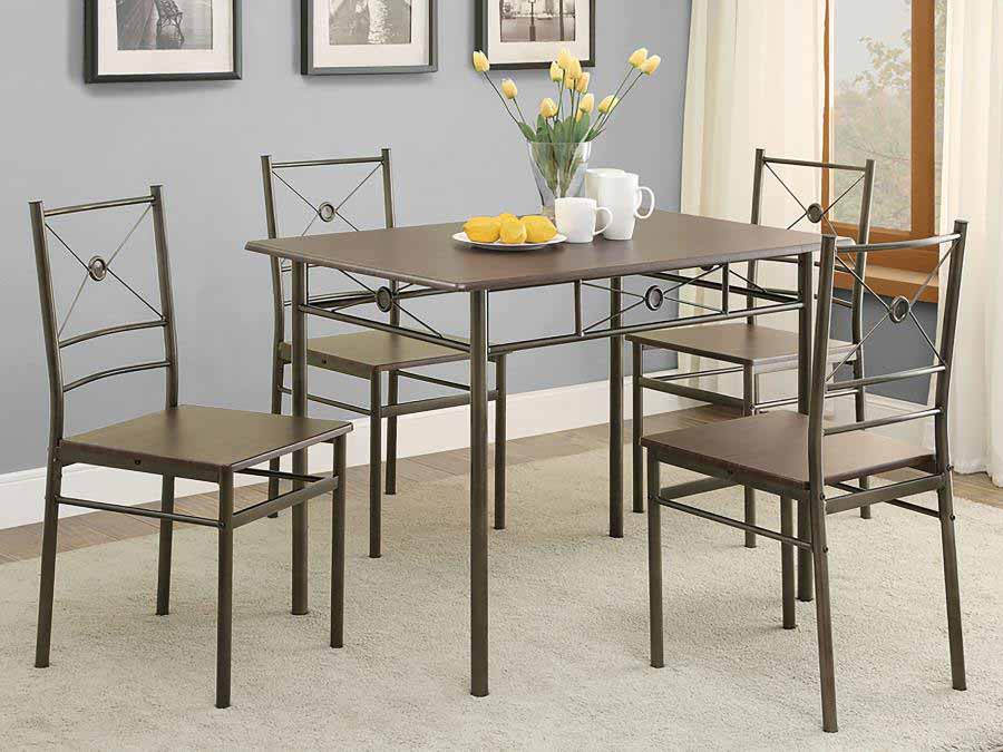 Anna Brushed Silver Dining Set (table and 4 chairs) by Coaster