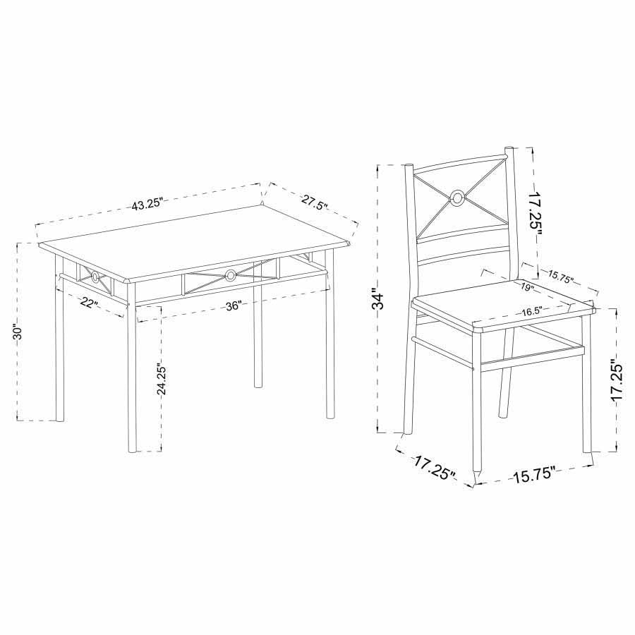 Anna Brushed Silver Dining Set (table and 4 chairs) by Coaster