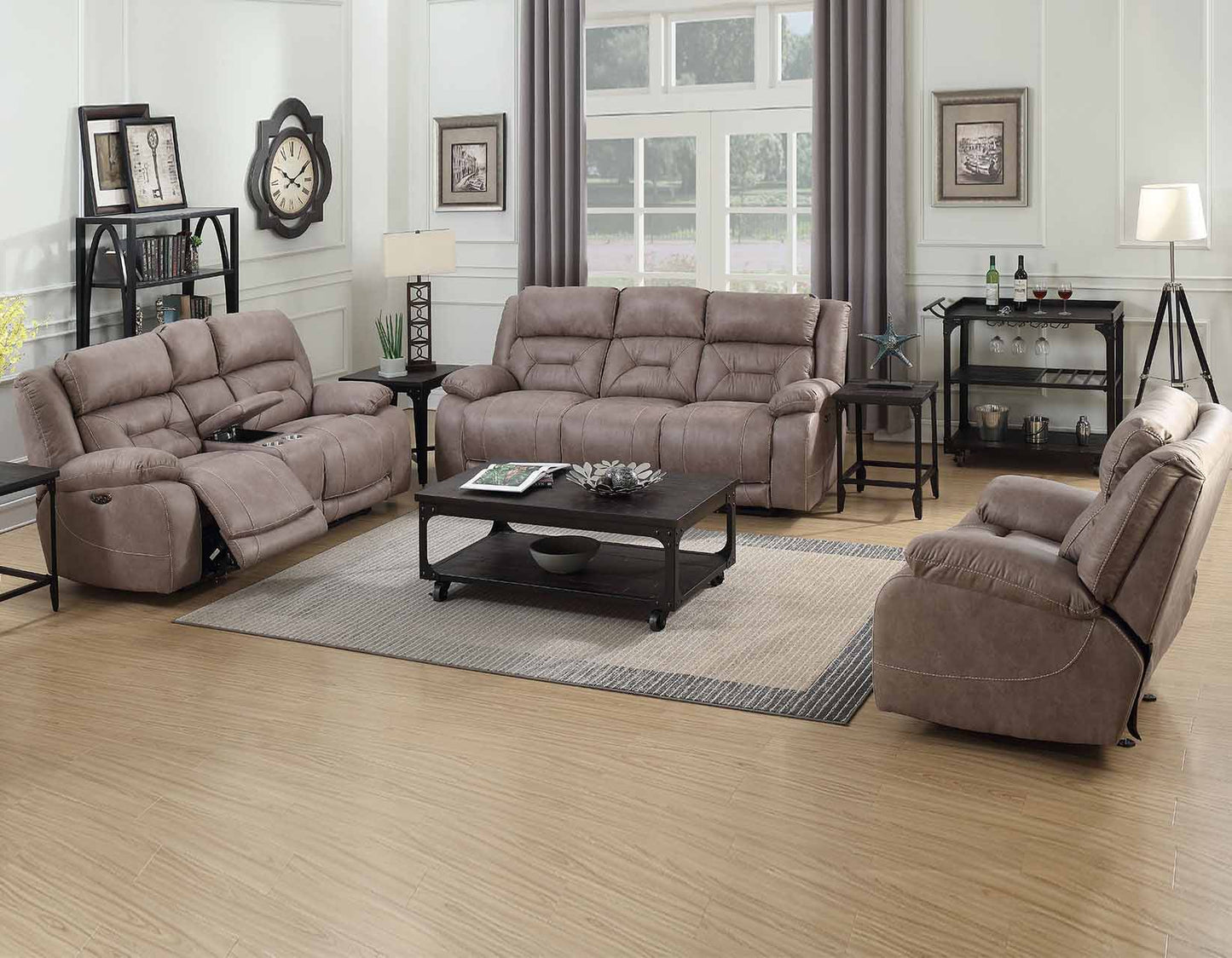 Aria Desert Sand Dual-Power Reclining Sofa, Love Seat, & Chair by Steve Silver