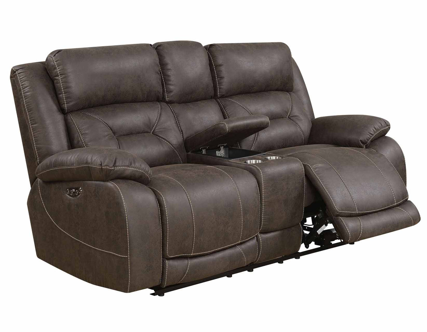 Aria Saddle Brown Dual-Power Reclining Sofa, Love Seat, & Chair by Steve Silver