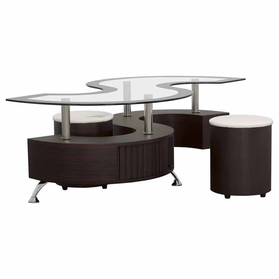 Buckley Cappuccino 3-Piece Coffee Table & Stools Set by Coaster
