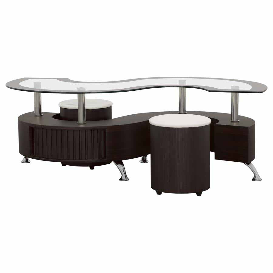 Buckley Cappuccino 3-Piece Coffee Table & Stools Set by Coaster