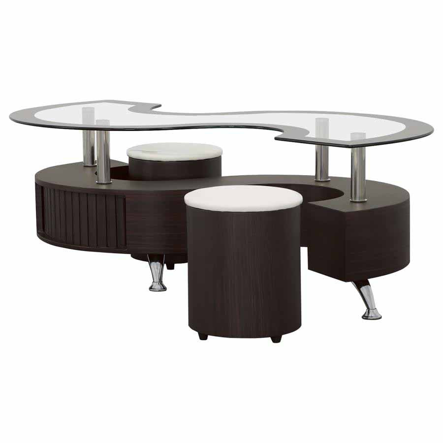 Buckley Cappuccino 3-Piece Coffee Table & Stools Set by Coaster