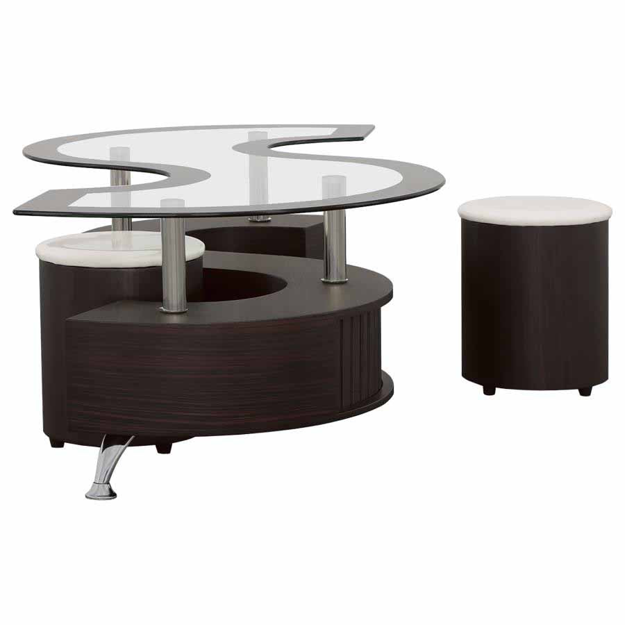 Buckley Cappuccino 3-Piece Coffee Table & Stools Set by Coaster