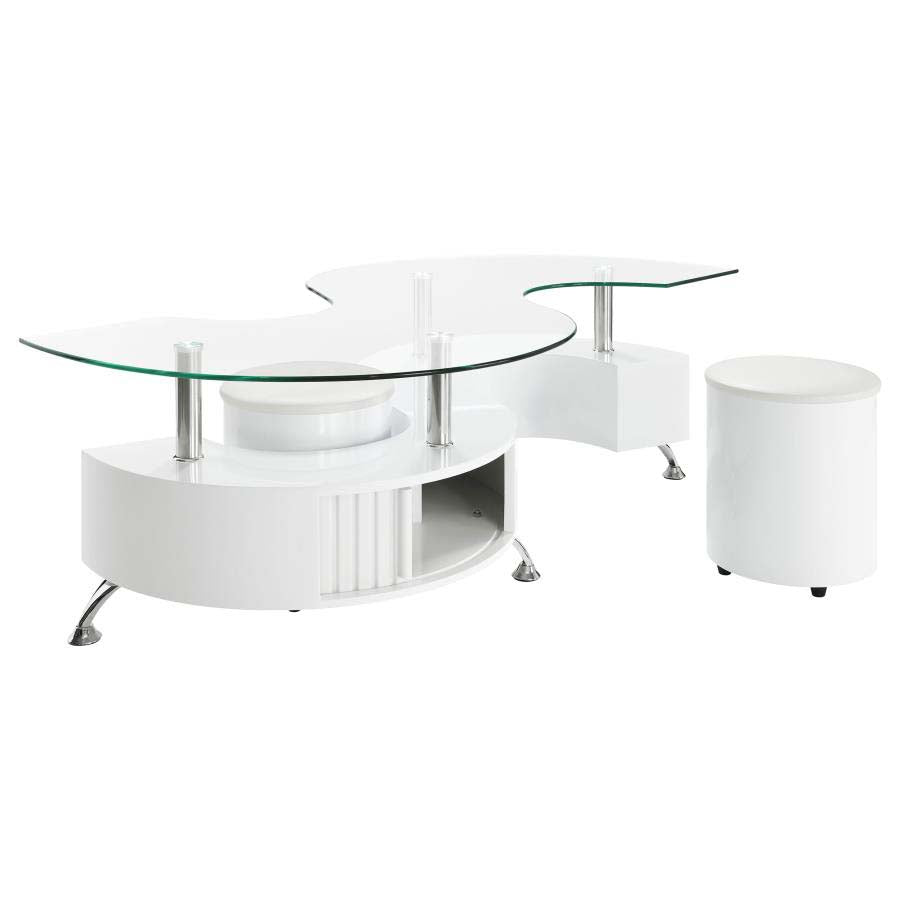 Buckley White 3-Piece Coffee Table & Stools Set by Coaster