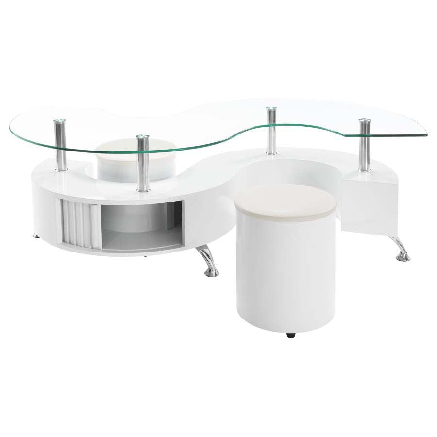 Buckley White 3-Piece Coffee Table & Stools Set by Coaster
