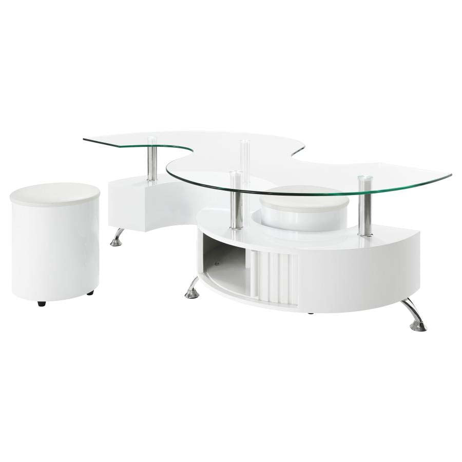 Buckley White 3-Piece Coffee Table & Stools Set by Coaster