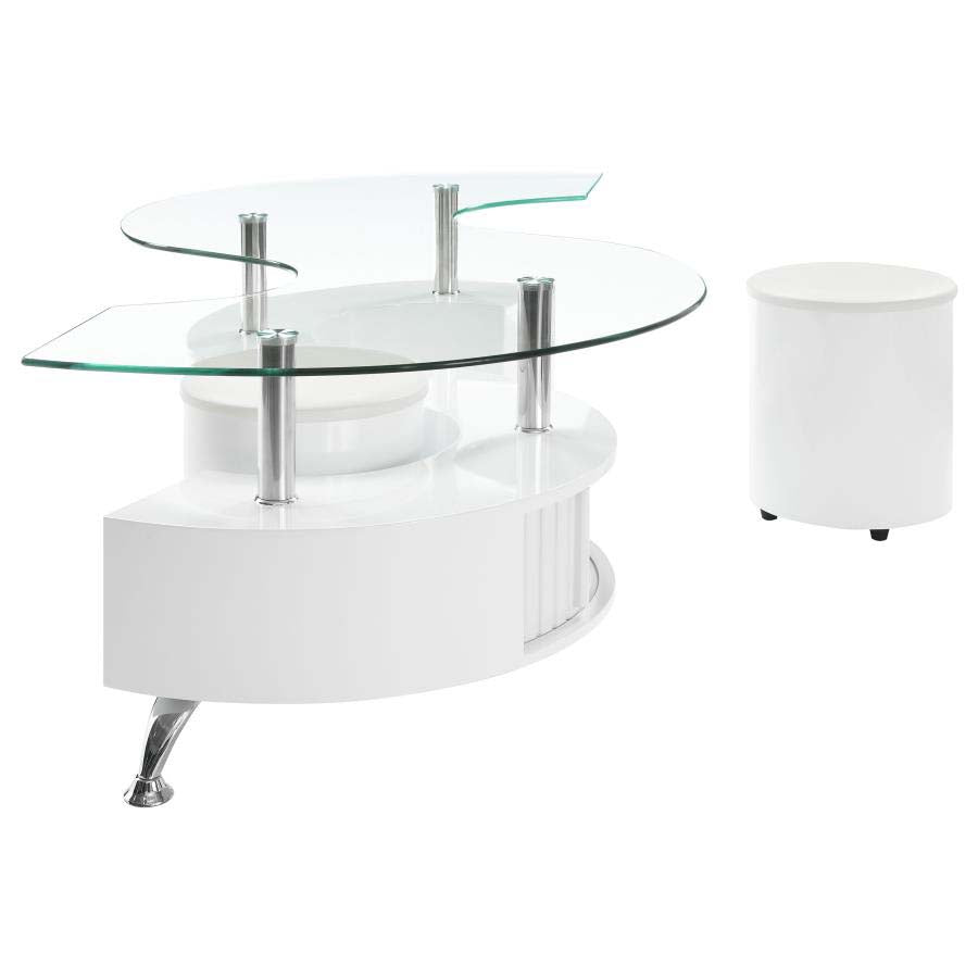 Buckley White 3-Piece Coffee Table & Stools Set by Coaster