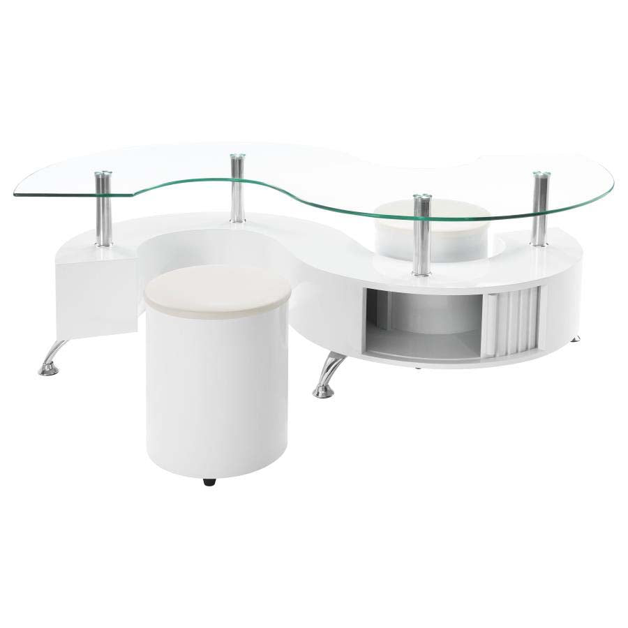 Buckley White 3-Piece Coffee Table & Stools Set by Coaster