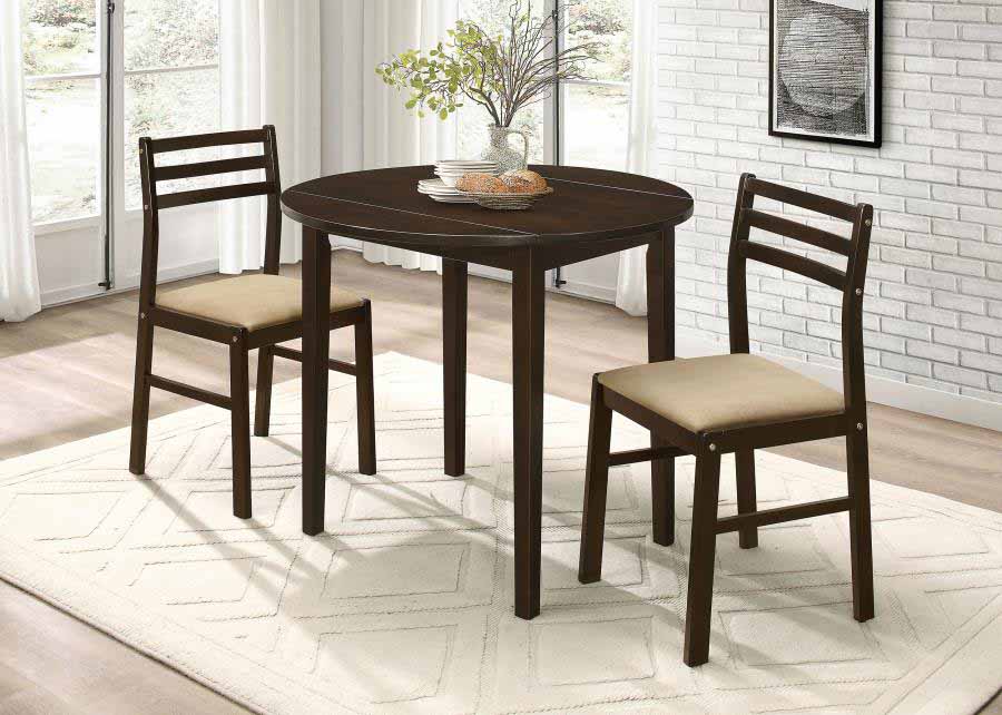 Bucknell Drop-Leaf White Dining Set (table and 2 chairs) by Coaster