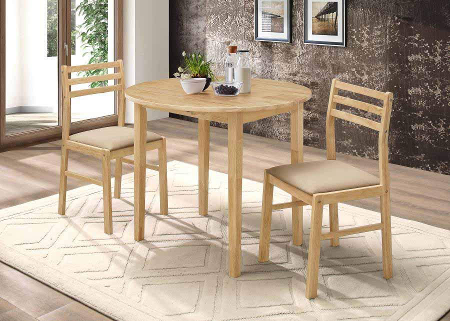 Bucknell Drop-Leaf White Dining Set (table and 2 chairs) by Coaster