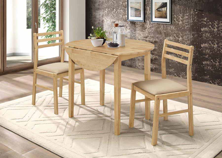 Bucknell Drop-Leaf Natural Dining Set (table and 2 chairs) by Coaster