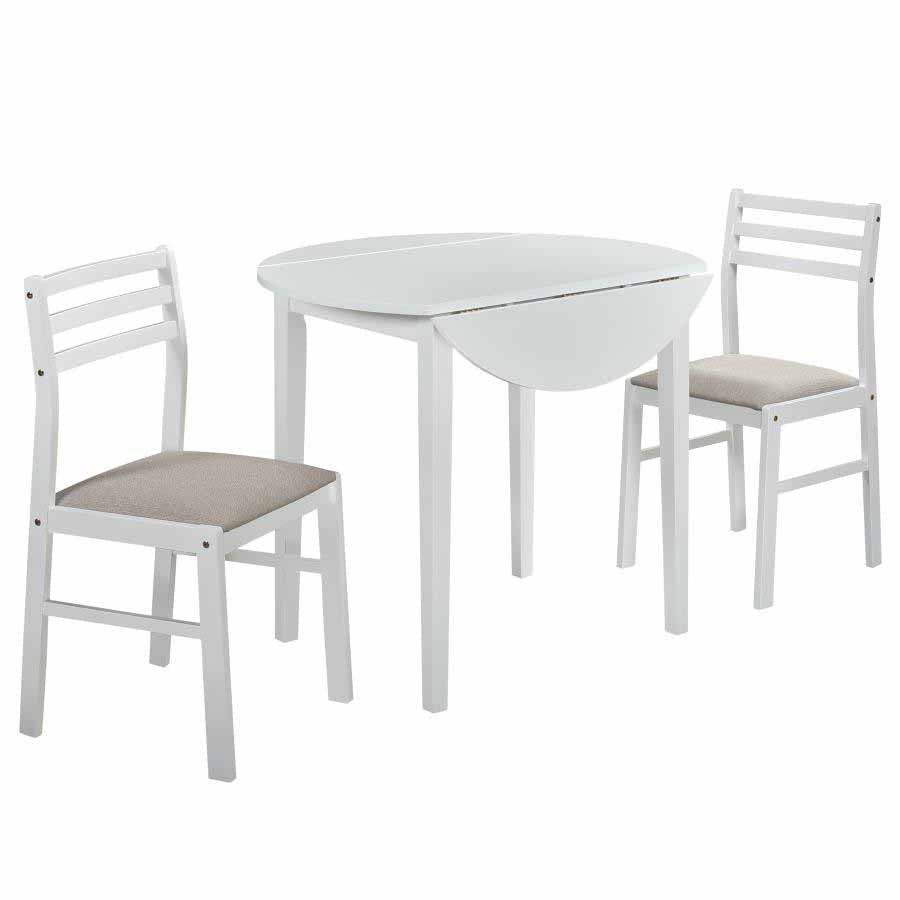Bucknell Drop-Leaf White Dining Set (table and 2 chairs) by Coaster