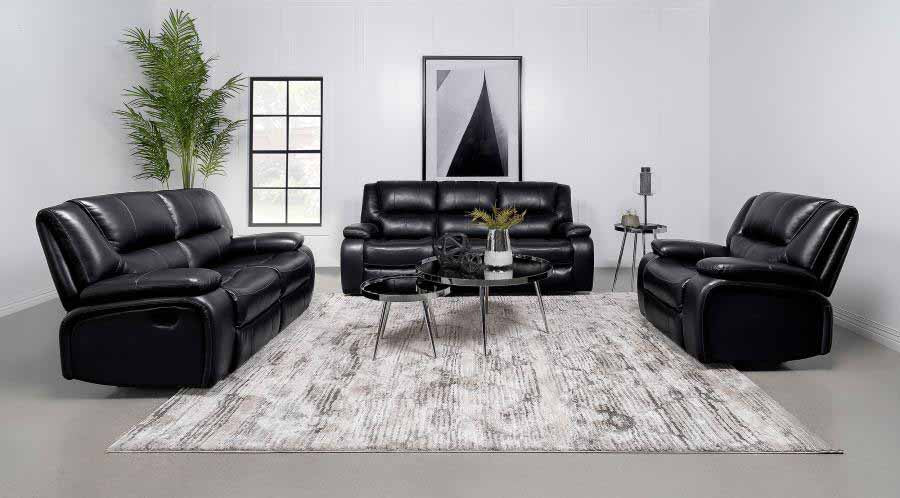 Camila Black Reclining Sofa, Love Seat, & Chair by Coaster