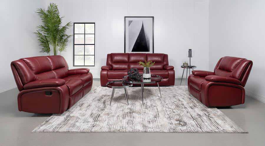 Camila Red Reclining Sofa, Love Seat, Chair by Coaster – Dallas