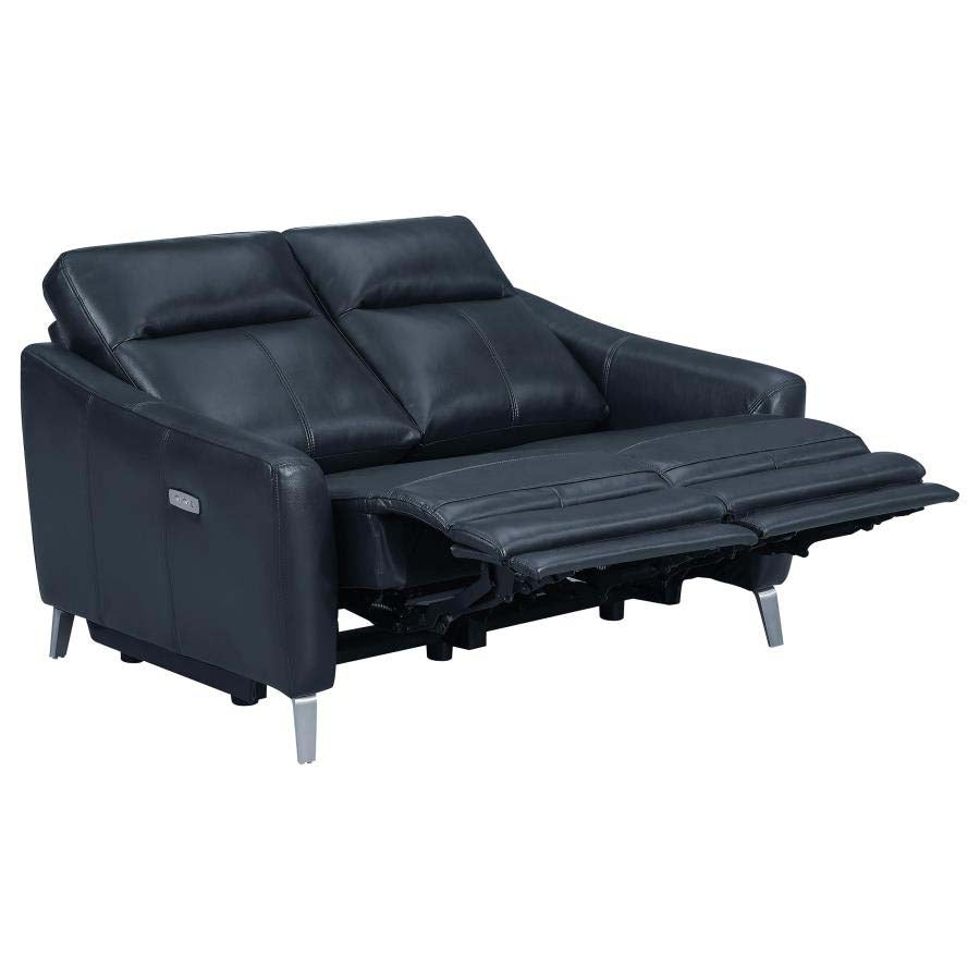 Derek Blue Powered Reclining Sofa, Love Seat, & Chair by Coaster