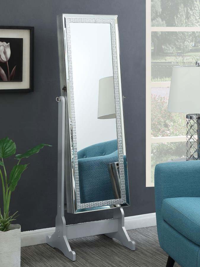 Elle Jewelry Storage Cheval Mirror with Crystal Trim by Coaster