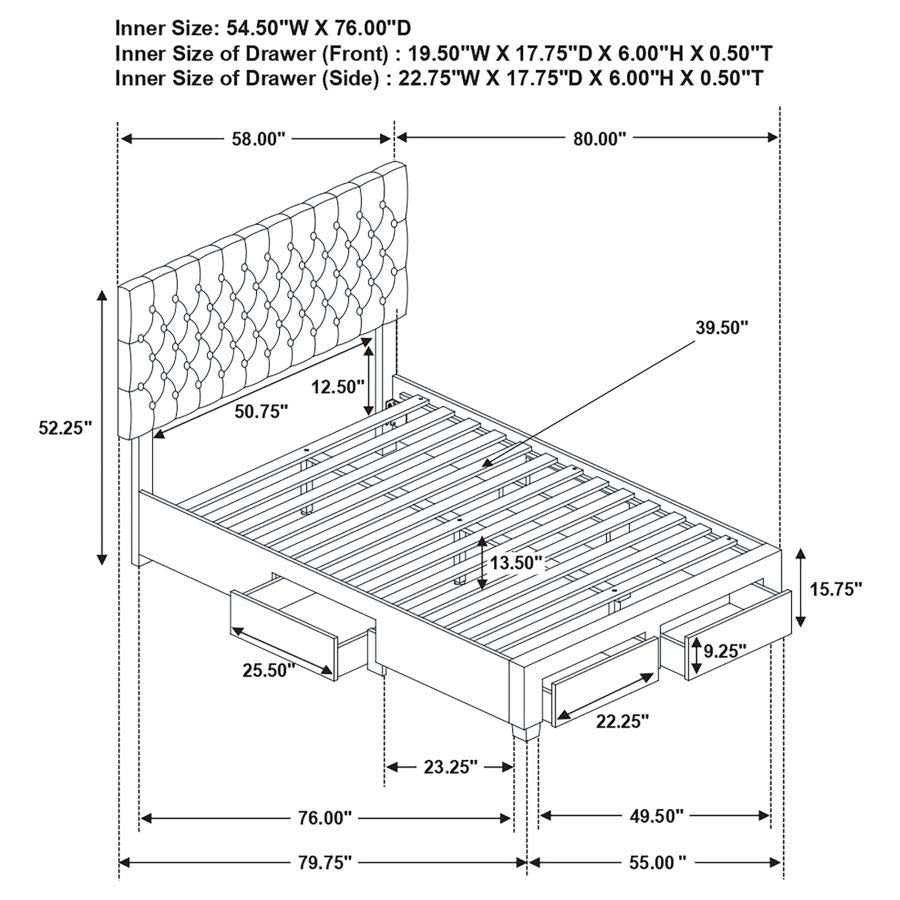 Full Soledad Light Grey Upholstered Storage Bed Frame by Coaster