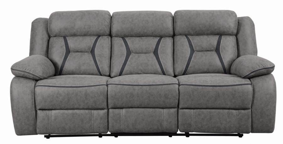 Higgins Grey Reclining Sofa, Love Seat, & Chair by Coaster