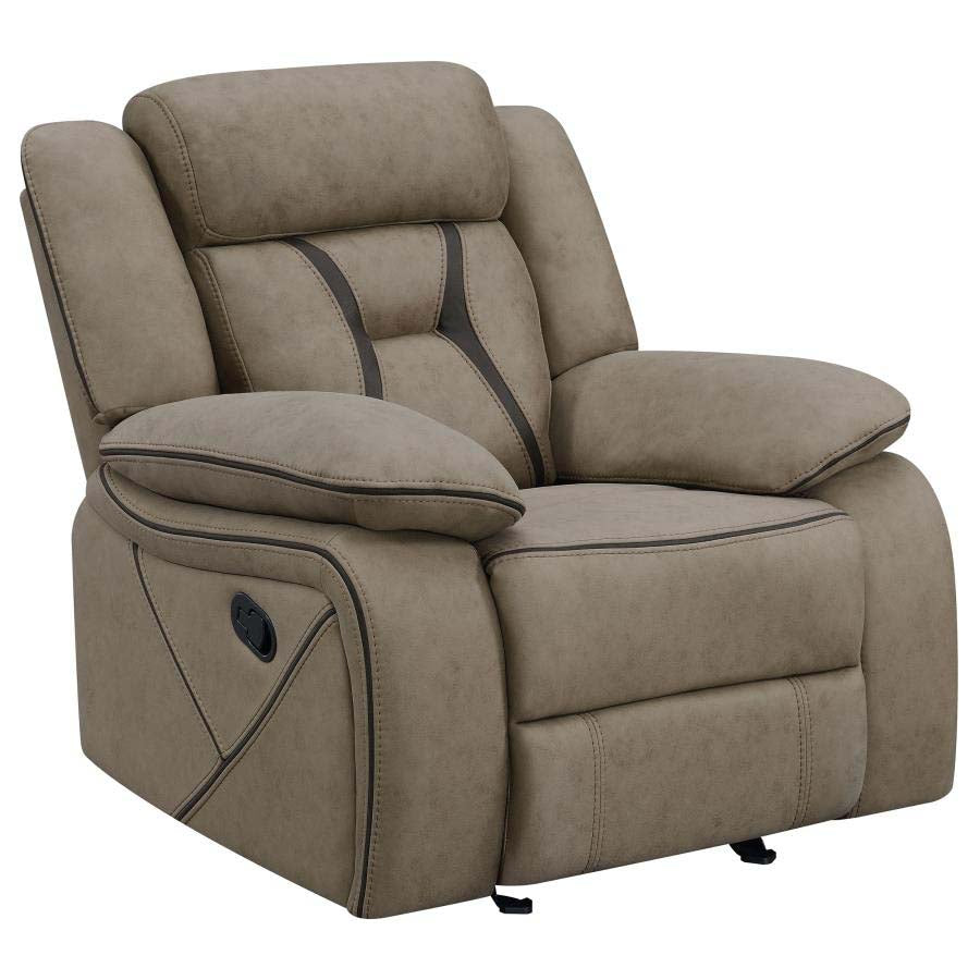 Higgins Tan Reclining Sofa, Love Seat, & Chair by Coaster