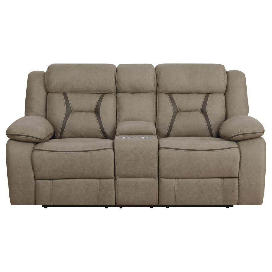 Higgins Tan Reclining Sofa, Love Seat, & Chair by Coaster