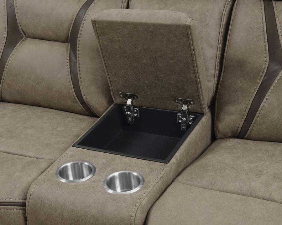 Higgins Tan Reclining Sofa, Love Seat, & Chair by Coaster