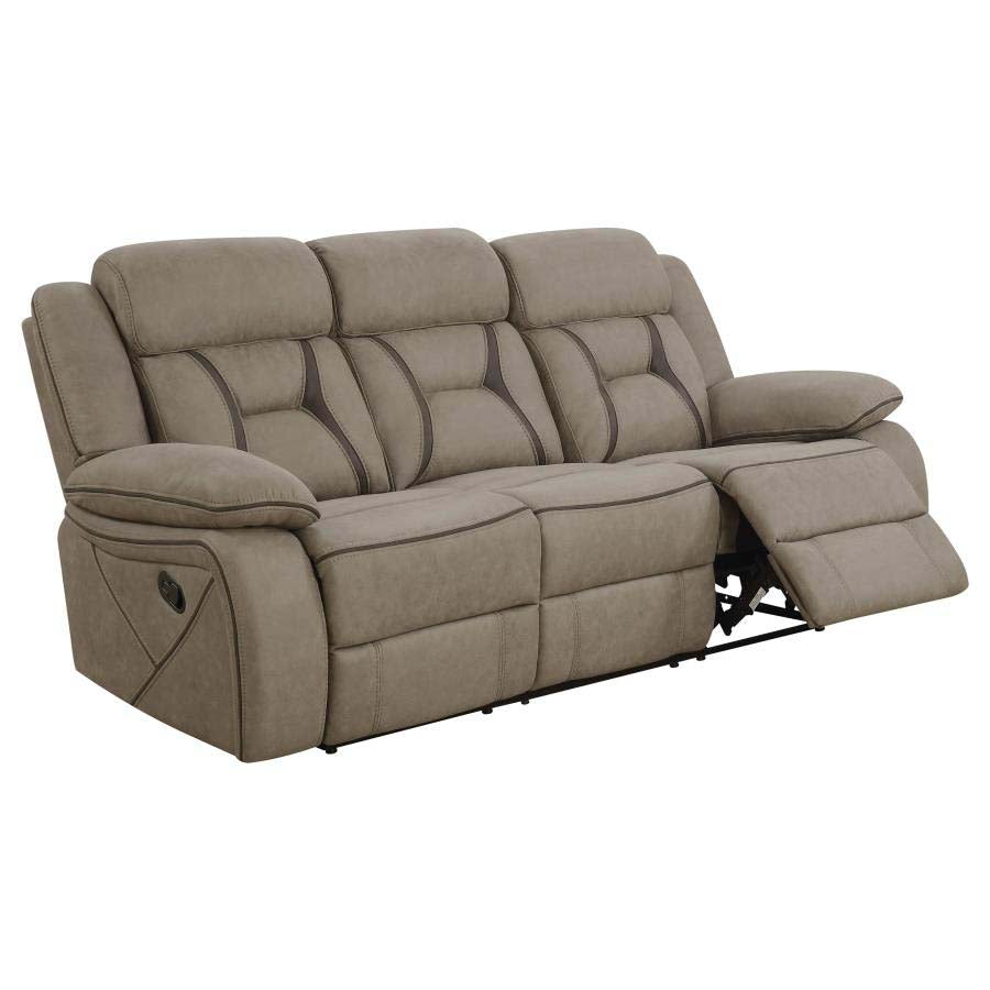 Higgins Tan Reclining Sofa, Love Seat, & Chair by Coaster