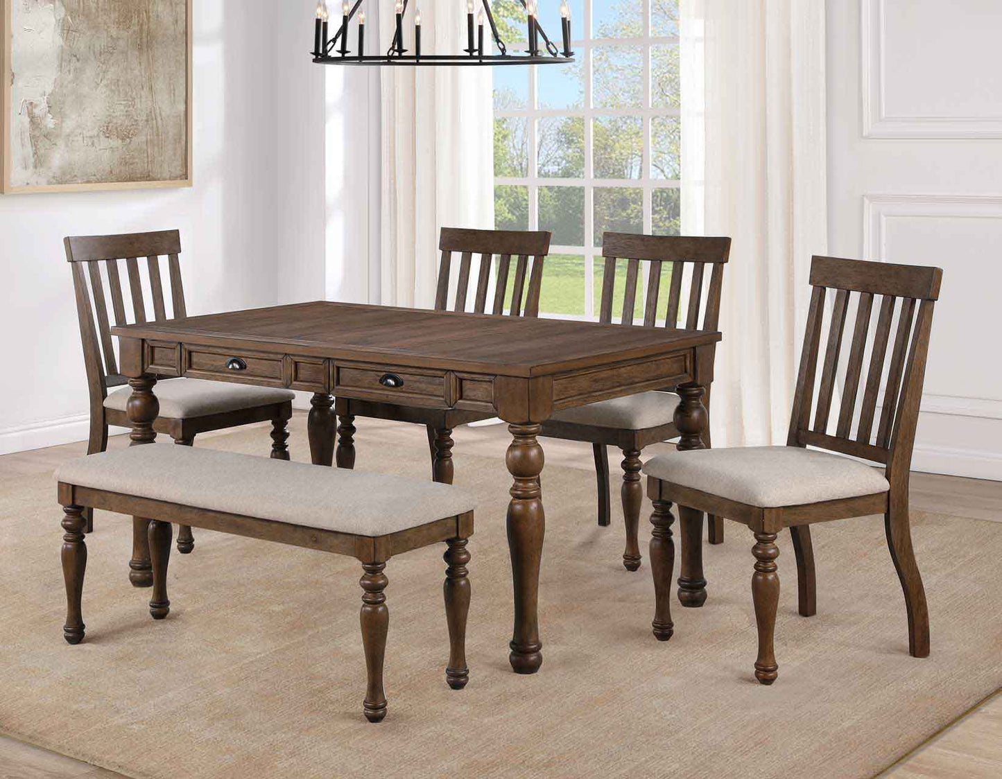 Joanna Brown 4-Drawer Dining Set (table, 4 chairs, & bench) by Steve Silver