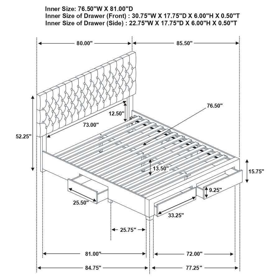 King Soledad Grey Upholstered Storage Bed Frame by Coaster