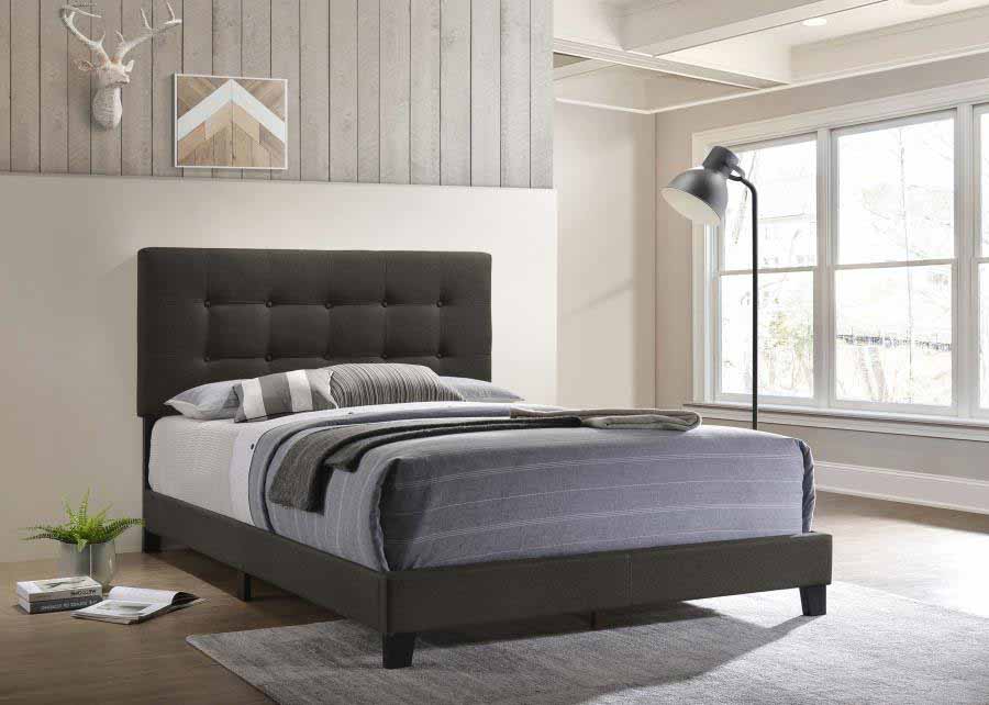 Queen Mapes Charcoal Upholstered Panel Bed Frame by Coaster