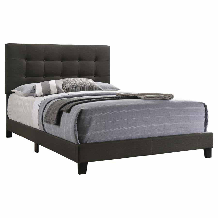 Queen Mapes Charcoal Upholstered Panel Bed Frame by Coaster