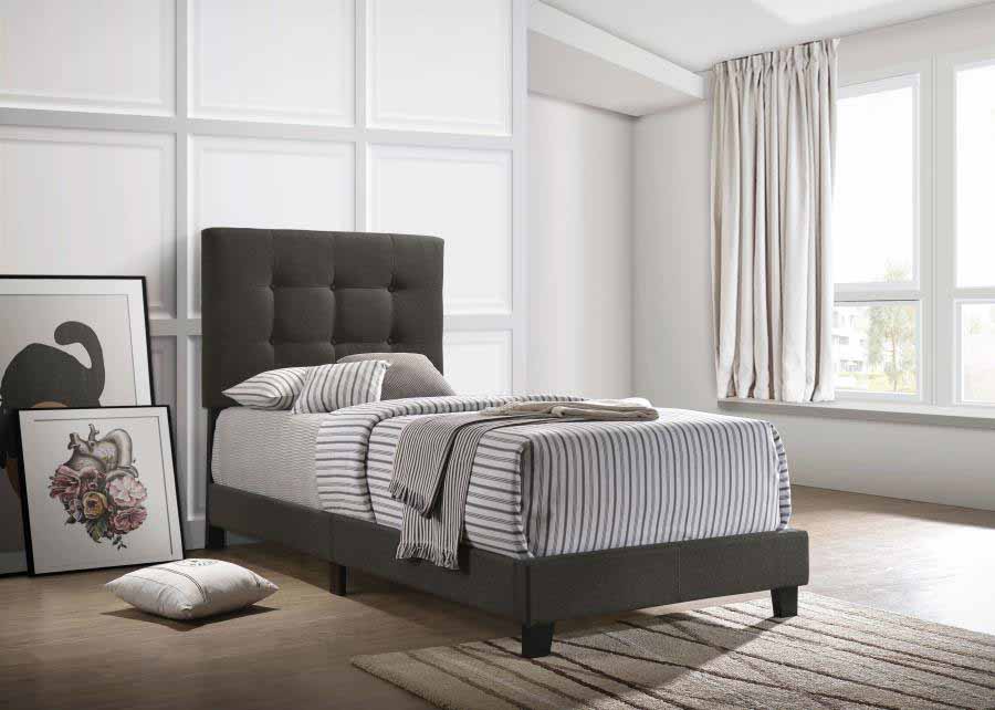 Twin Mapes Charcoal Upholstered Panel Bed Frame by Coaster