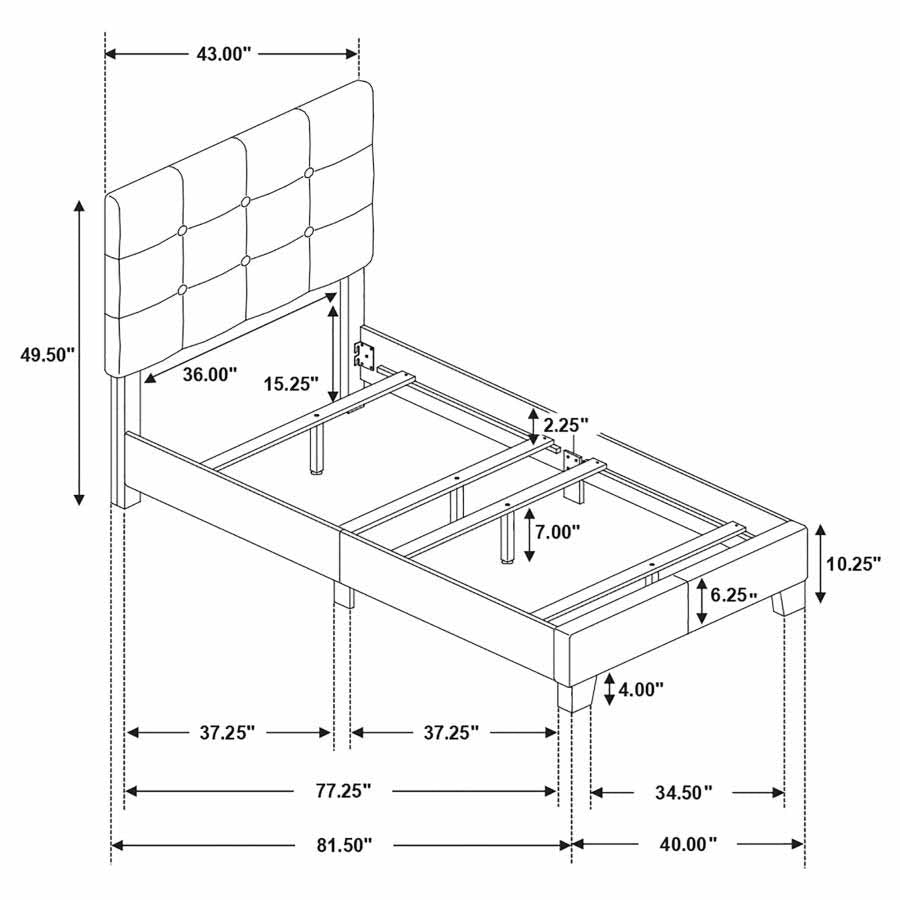 Twin Mapes Charcoal Upholstered Panel Bed Frame by Coaster