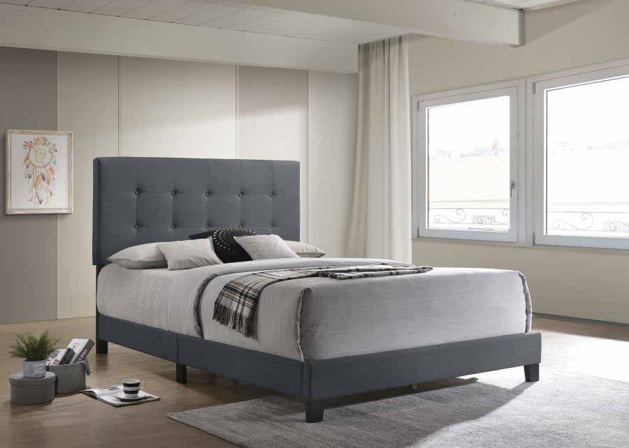 Queen Mapes Charcoal Upholstered Panel Bed Frame by Coaster