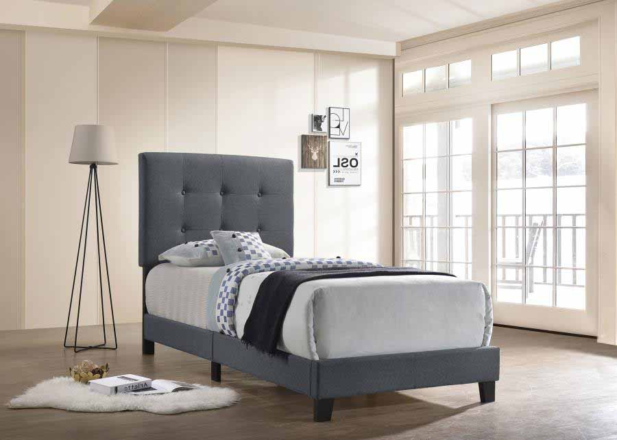 Twin Mapes Charcoal Upholstered Panel Bed Frame by Coaster