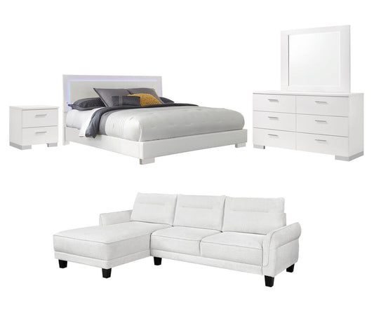 Felicity Queen Bedroom Set with Caspian White Sectional Package Deal