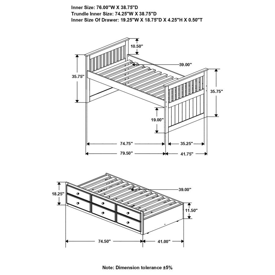Rochford White Daybed with Trundle and Storage by Coaster