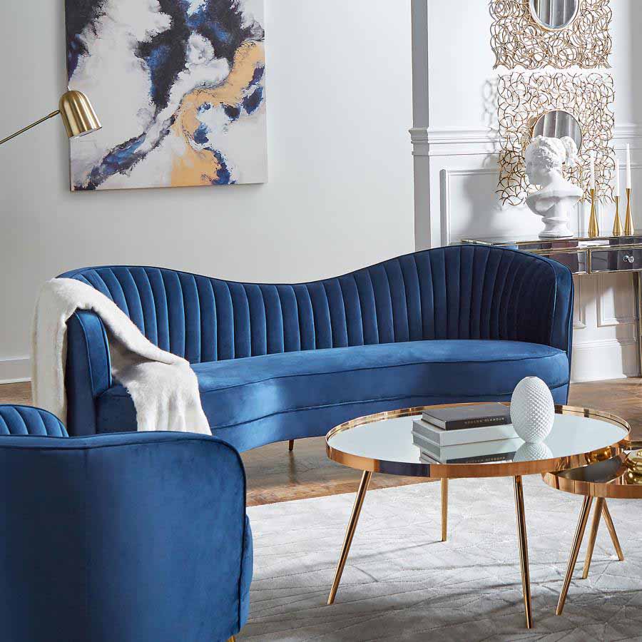 Sophia Blue Camel Back Sofa by Coaster