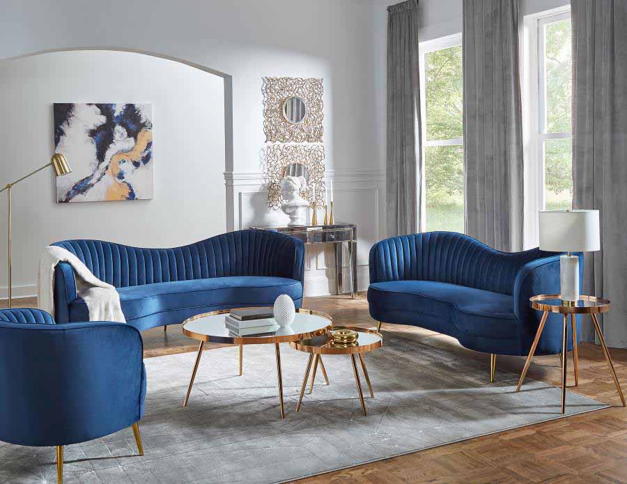 Sophia Blue Camel Back Sofa by Coaster