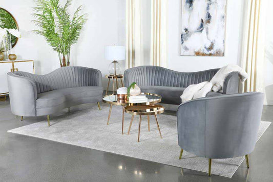 Sophia Grey Camel Back Sofa, Love Seat, and Chair by Coaster