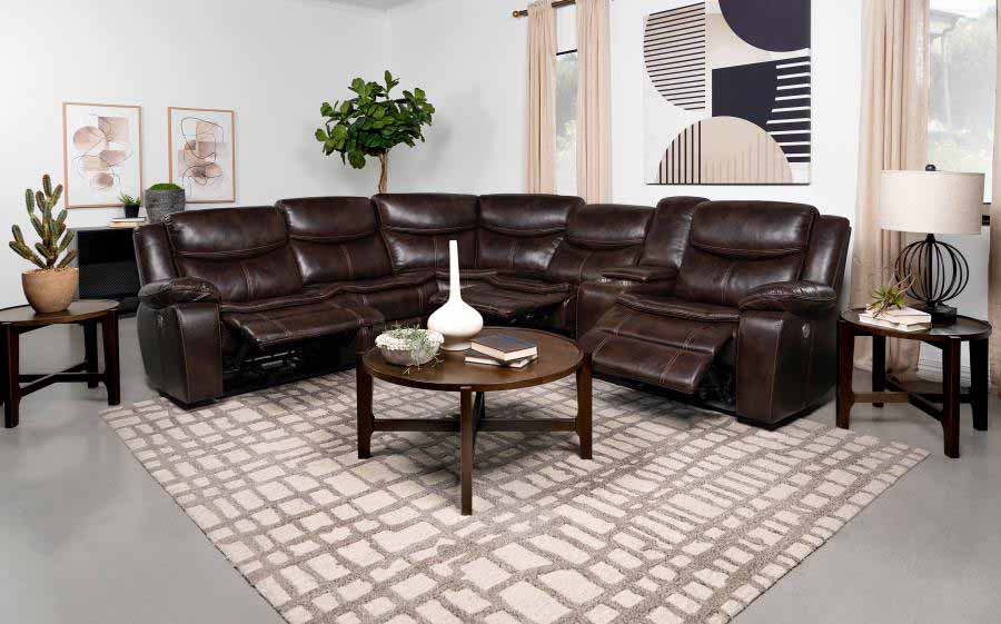 Sycamore Dark Brown Powered Reclining Sectional by Coaster
