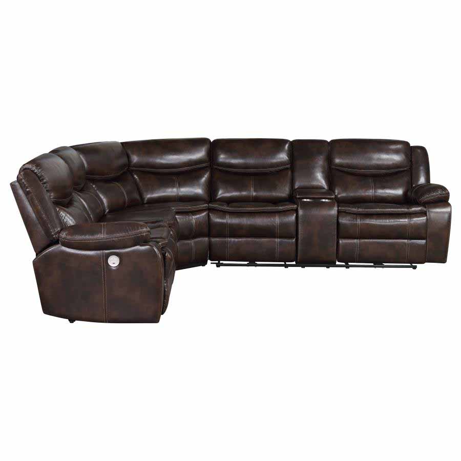 Sycamore Dark Brown Powered Reclining Sectional by Coaster