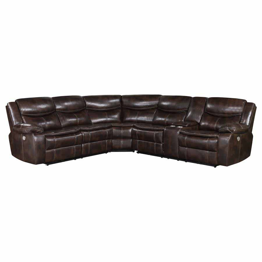 Sycamore Dark Brown Powered Reclining Sectional by Coaster