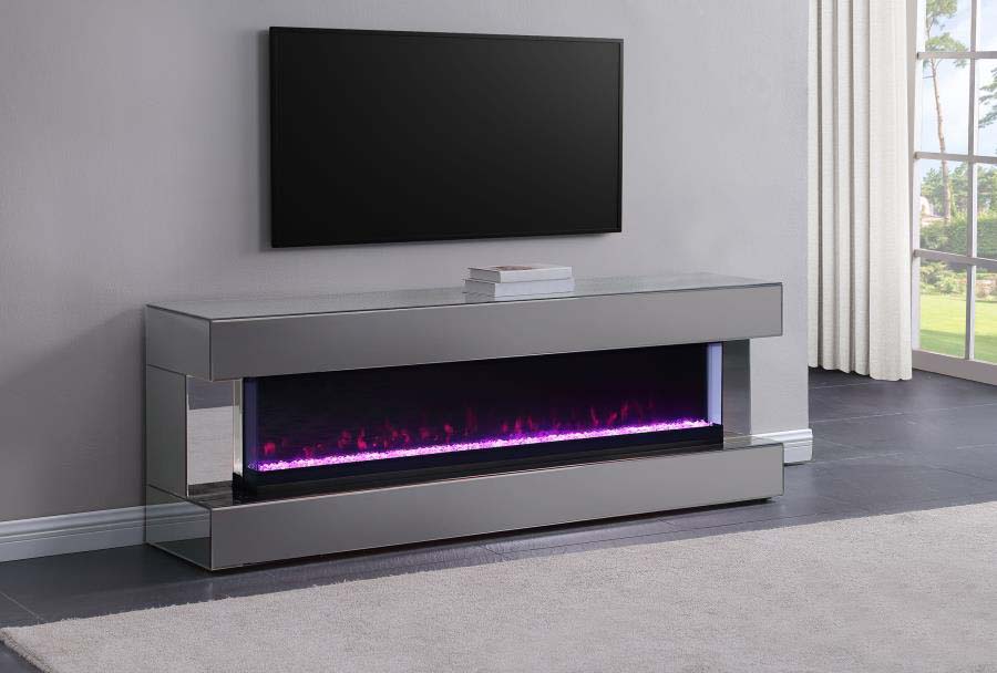 Vallerie Grey Mirror TV Stand with Visual Flame by Coaster