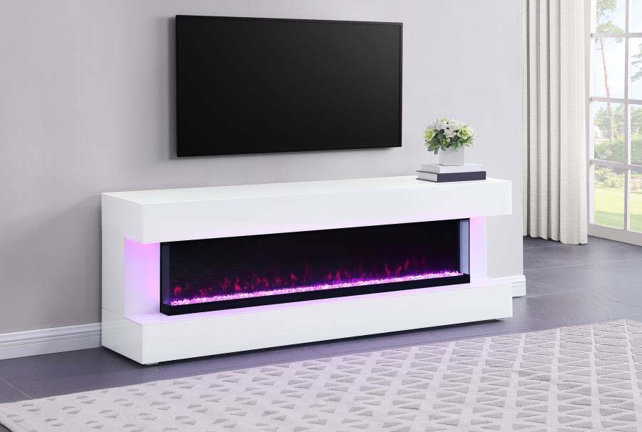 Vallerie White TV Stand with Visual Flame by Coaster