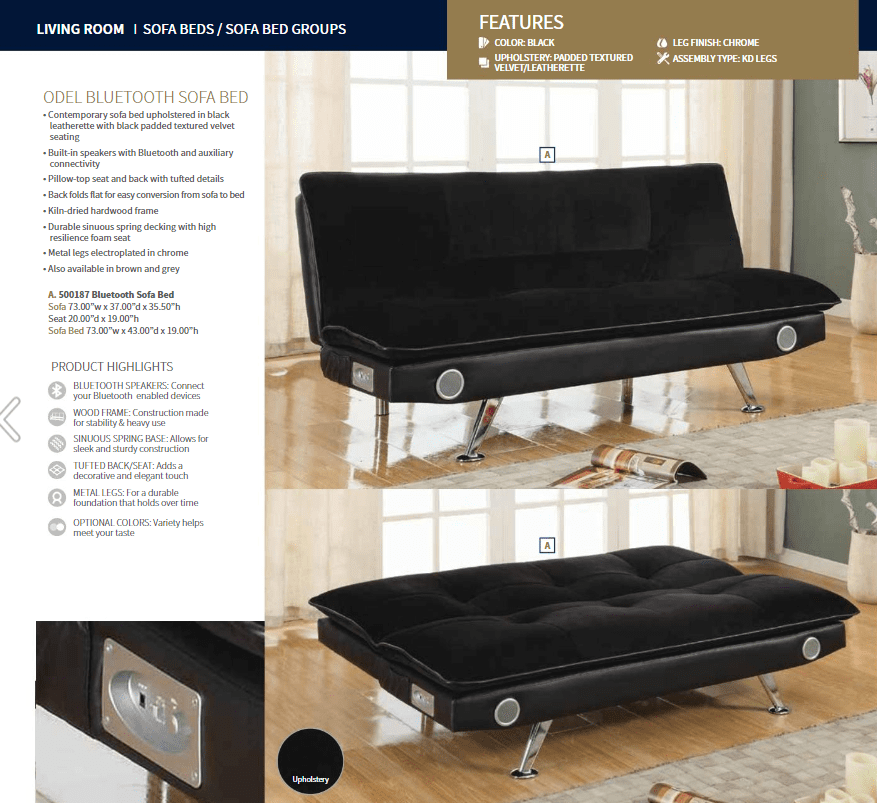 Odel Black Bluetooth Sofa Bed by Coaster