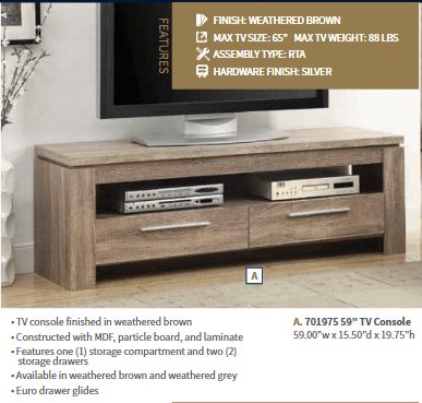Elkton Weathered Brown TV Console (only) by Coaster